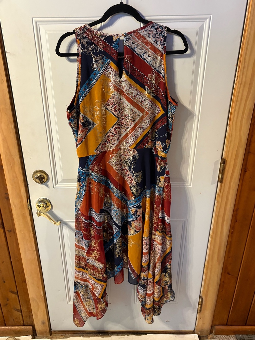 Laundry By Shelli Segal Sleeveless Patchwork Dress in Mustard, Navy & Rust 14 - Picture 5 of 5